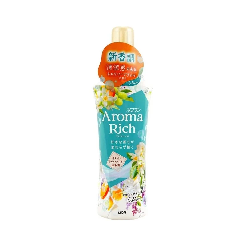 [Self-operated] LION Soflan Aroma Rich Fabric Softener #CLAIRE, Nile Orange Blossom Scent, 480ml (Japan) - Anti-static, Anti-wrinkle, Antibacterial, Floral, Long-lasting Fragrance