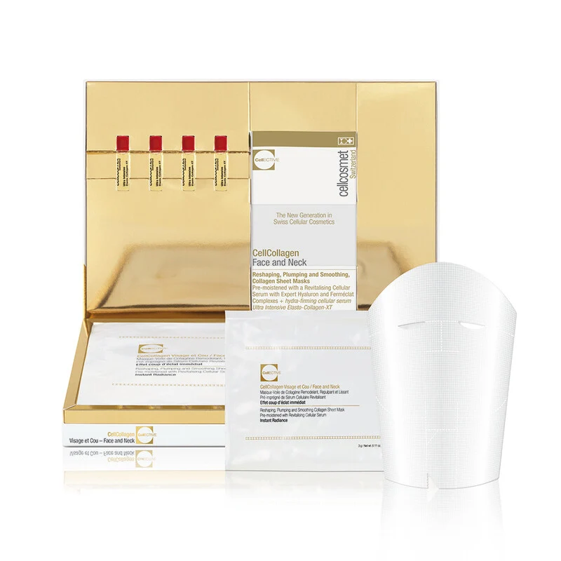 [Self-operated] Swiss Cellcosmet Face and Neck Revitalizing Face and Neck Mask (4 sheets) + 4 1.5ml Elastic Collagen Ampoules to Reshape Contours, Plump, and Smooth Fine Lines