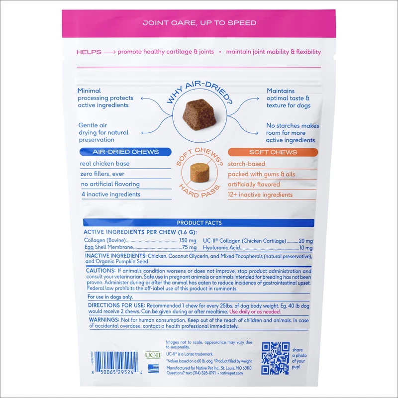 [Self-operated] Native Pet Hip+ Joint Mobility Care Dog Hip Joint Freeze-Dried Chewable Tablets, 60 Tablets, for Joint Cartilage and Flexibility Maintenance.