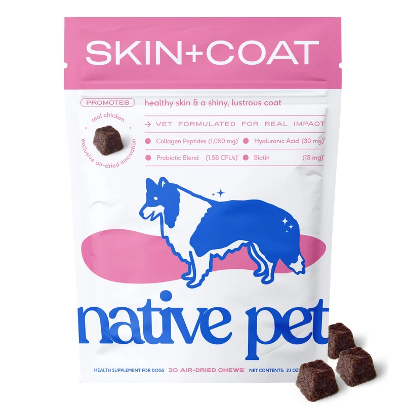 [Self-operated] Native Pet Skin+Coat Freeze-Dried Chewable Canine Skin and Coat Care Products (30 tablets) for Shiny Coat, Moisturizing, Anti-Itch, and Nutritional Supplementation.