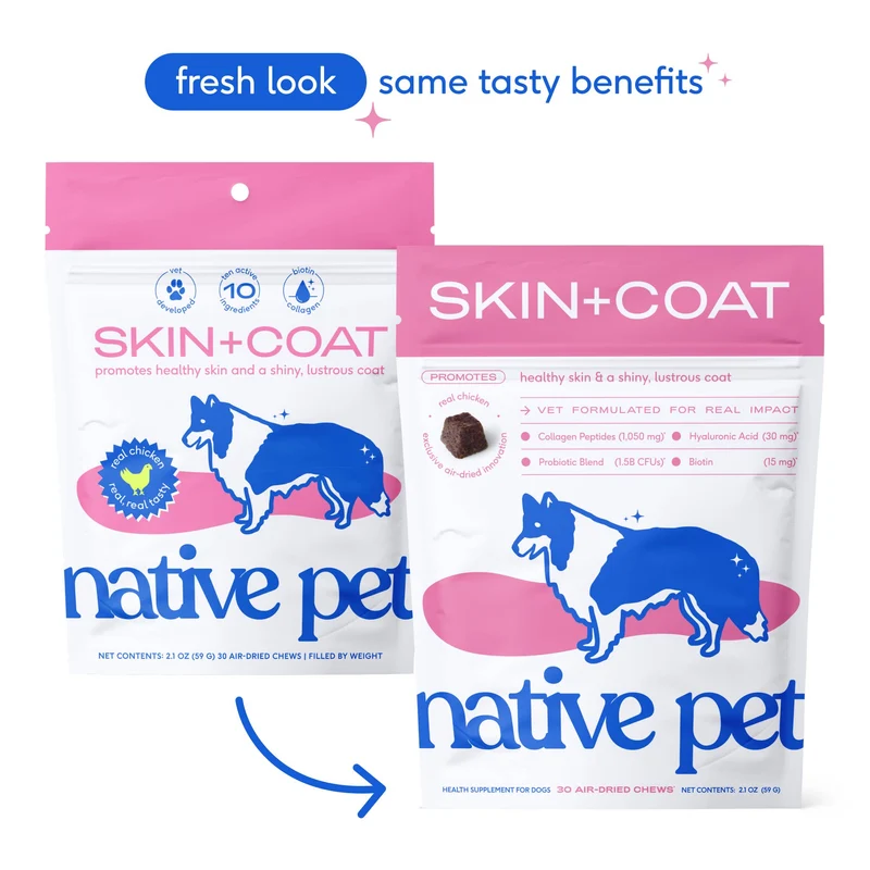 [Self-operated] Native Pet Skin+Coat Freeze-Dried Chewable Canine Skin and Coat Care Products (30 tablets) for Shiny Coat, Moisturizing, Anti-Itch, and Nutritional Supplementation.
