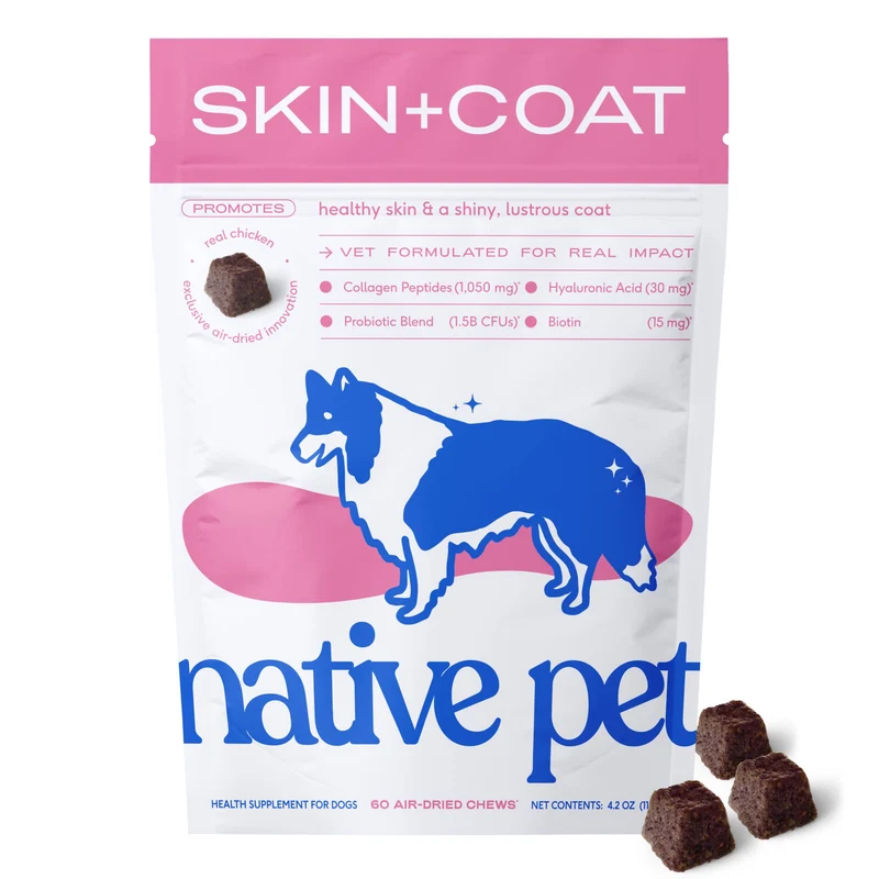 [Self-operated] Native Pet Skin+Coat Freeze-Dried Chewable Canine Skin and Coat Care Products (30 tablets) for Shiny Coat, Moisturizing, Anti-Itch, and Nutritional Supplementation.