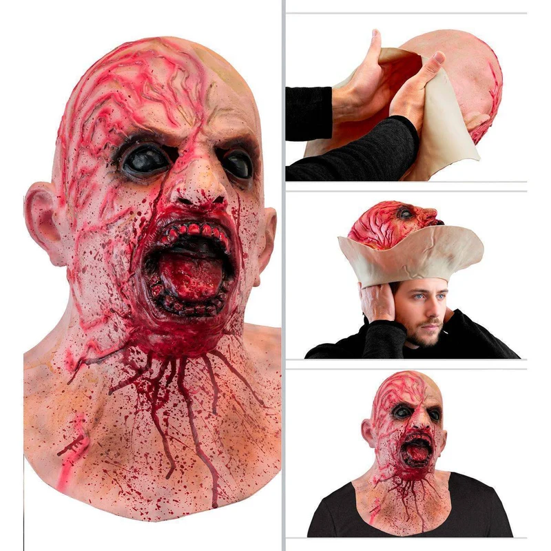 Blutige Zombie-Latexmaske mit Hals