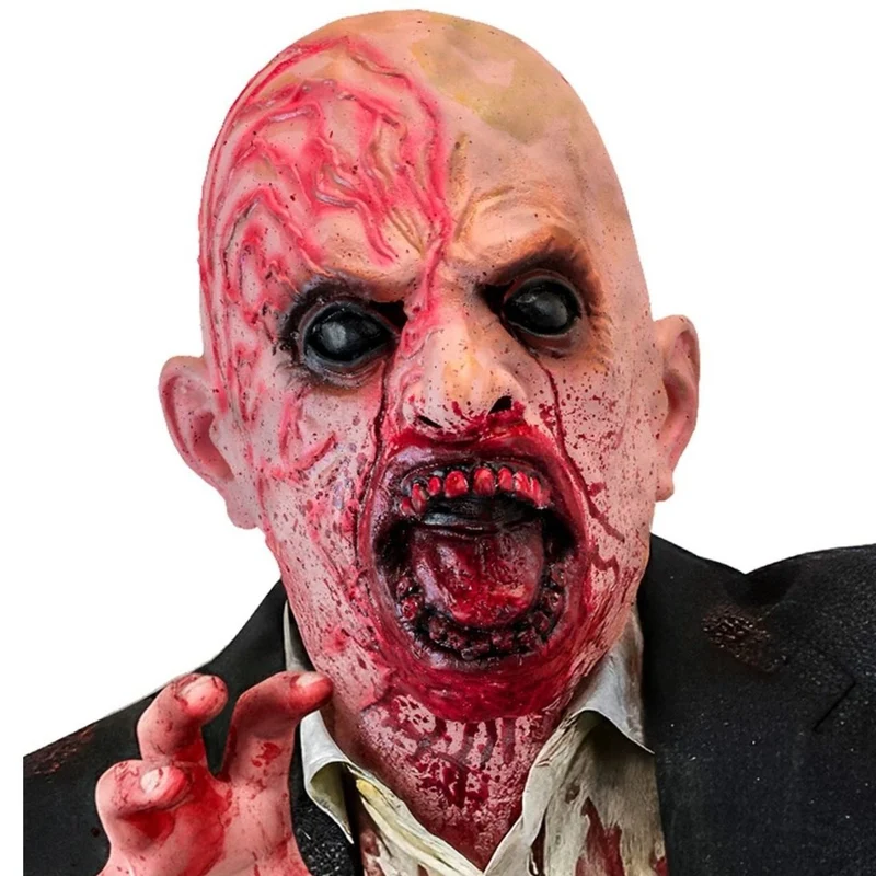 Blutige Zombie-Latexmaske mit Hals