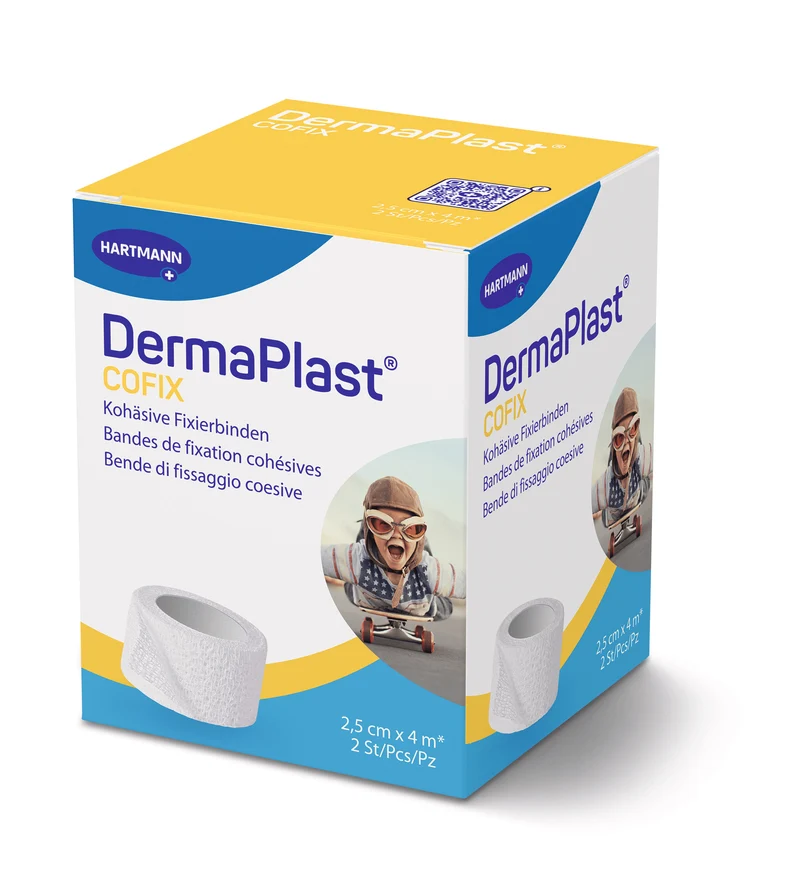 DermaPlast Cofix, Kohäsive Fixierbinden, weiss, 2.5 cm x 4 m, 2 Stück