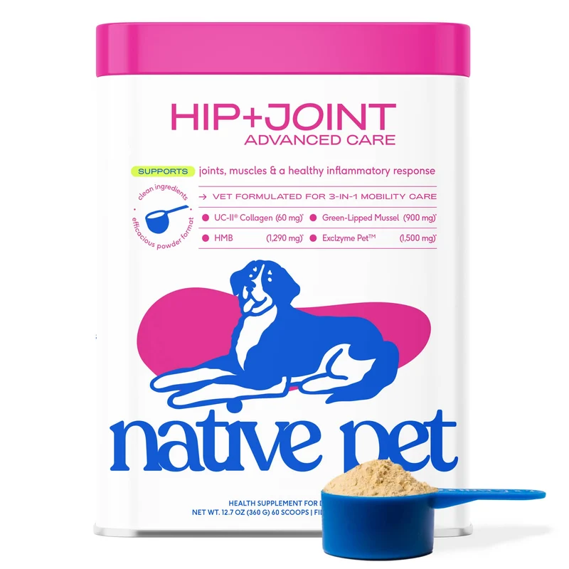 [Self-operated] Native Pet Hip+ Joint Advanced Care for Dogs, 30 scoops, Advanced Hip Care Powder for Joint Cartilage and Muscle Nutrition Support