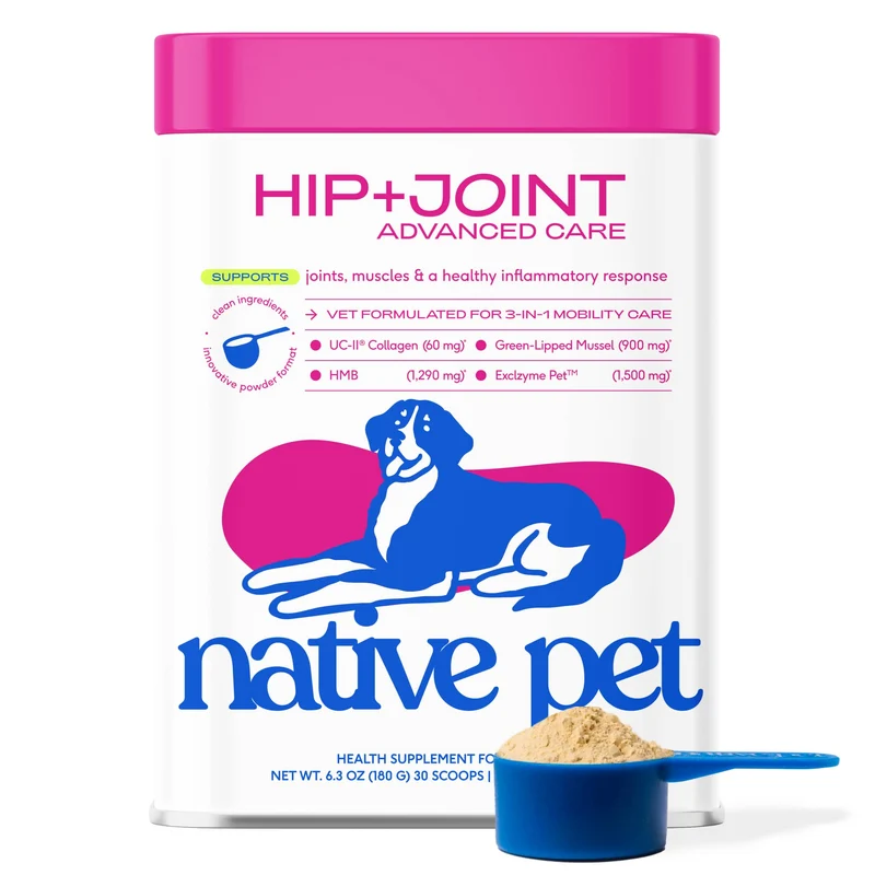 [Self-operated] Native Pet Hip+ Joint Advanced Care for Dogs, 30 scoops, Advanced Hip Care Powder for Joint Cartilage and Muscle Nutrition Support