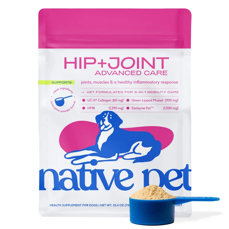 [Self-operated] Native Pet Hip+ Joint Advanced Care for Dogs, 30 scoops, Advanced Hip Care Powder for Joint Cartilage and Muscle Nutrition Support