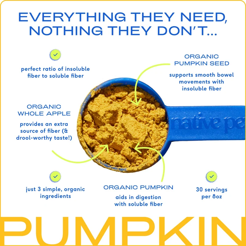 [Self-operated] Native Pet Natural Organic Pumpkin Fiber Powder for Dogs, Digestive and Nutritional Supplement Powder 8oz (227g)