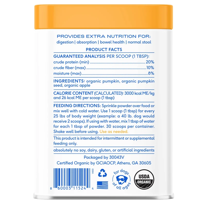 [Self-operated] Native Pet Natural Organic Pumpkin Fiber Powder for Dogs, Digestive and Nutritional Supplement Powder 8oz (227g)