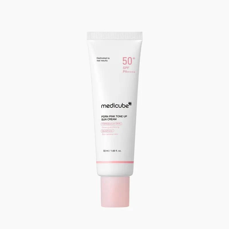 [Self-operated] Korean MEDICUBE PDRN Pink Brightening Sunscreen SPF50+ PA++++ 50ml - Improves dullness, pink tint, and evens out skin tone. Glutathione