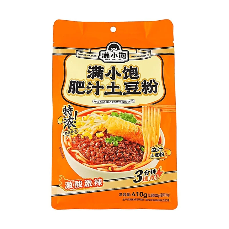 [Self-operated] Man Xiaobao Fatty Potato Noodles 410g - Intensely Sour and Spicy Thick Broth with Flowing Fatty Sauce, Chewy and Smooth, Quick Cooking in 3 Minutes