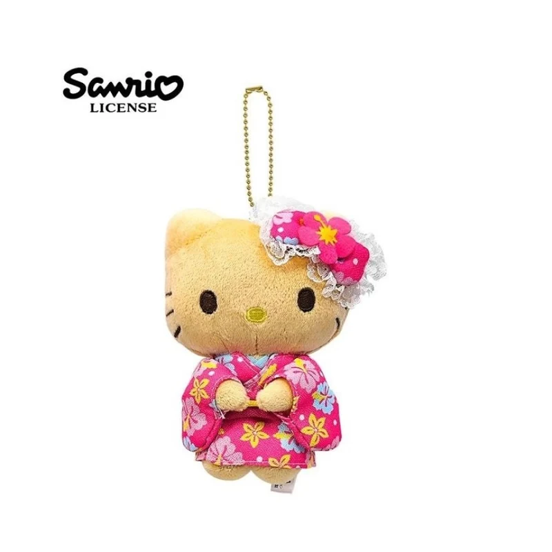 [Self-operated] Sanrio Hawaiian Black Leather Series Plush Toy Keychain Kimono Hello Kitty 1 Car Hanging Bag Charm Keychain