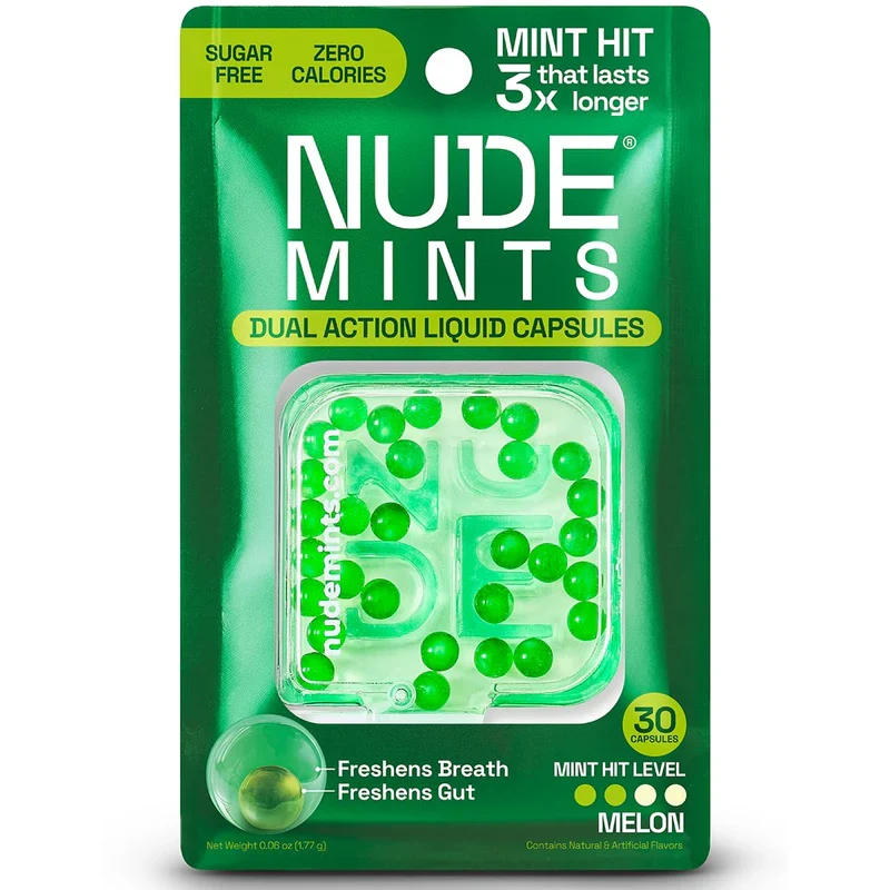 [Self-operated] NUDE MINTS Dual-Action Mint Liquid Bursting Beads, Melon Flavor, 30-count Pack, Double Odor Elimination, Refreshing and Invigorating, 0 Sugar, 0 Calories, 0 Carbs, Social Essential