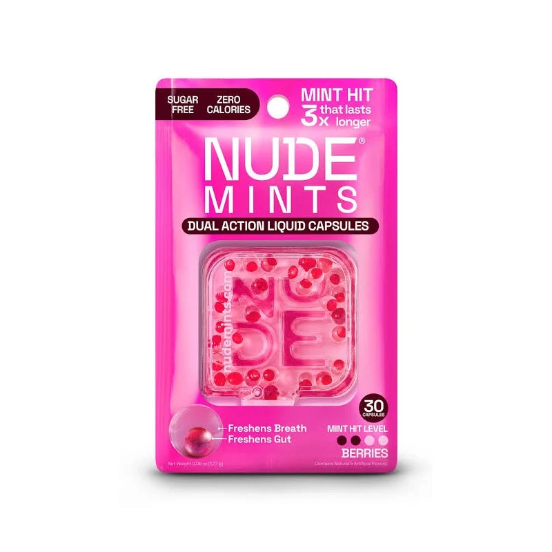 [Self-operated] NUDE MINTS Dual-Action Mint Liquid Bursting Beads, Berry Flavor, 30-count Pack, Double Odor Elimination, Refreshing, 0 Sugar, 0 Calories, 0 Carbs, Perfect for Socializing