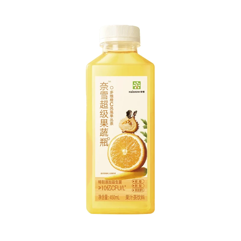 [Self-operated] Nayuki's Tea Super Fruit and Vegetable Bottle, Multivitamin Orange C Phoenix Dancong Tea 450ml, Fruit Juice Tea Beverage with Orange, Prickly Pear, Apple, and Lemon Juice - Light, Low-Calorie, Refreshing, and Not Greasy