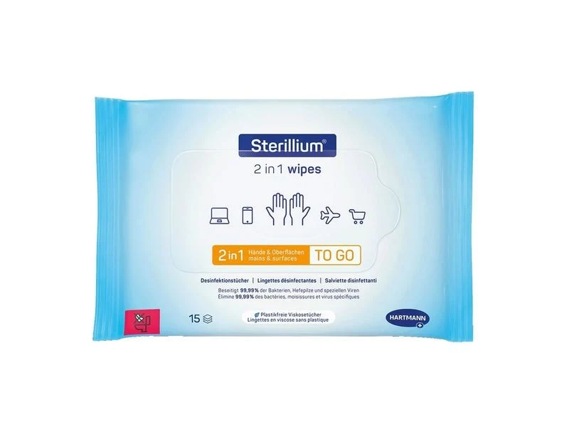 Sterillium Desinfektionstücher 2 in 1 wipes, zur Hände- und Flächendesinfektion, 15 Stück