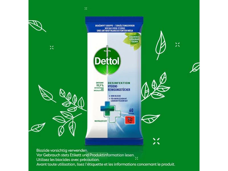 Dettol Desinfektion Hygiene-Reinigungstücher, 60 Tücher