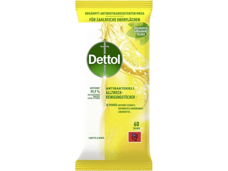 Dettol Allzweck-Reinigungstücher Limette & Minze, 60 Tücher