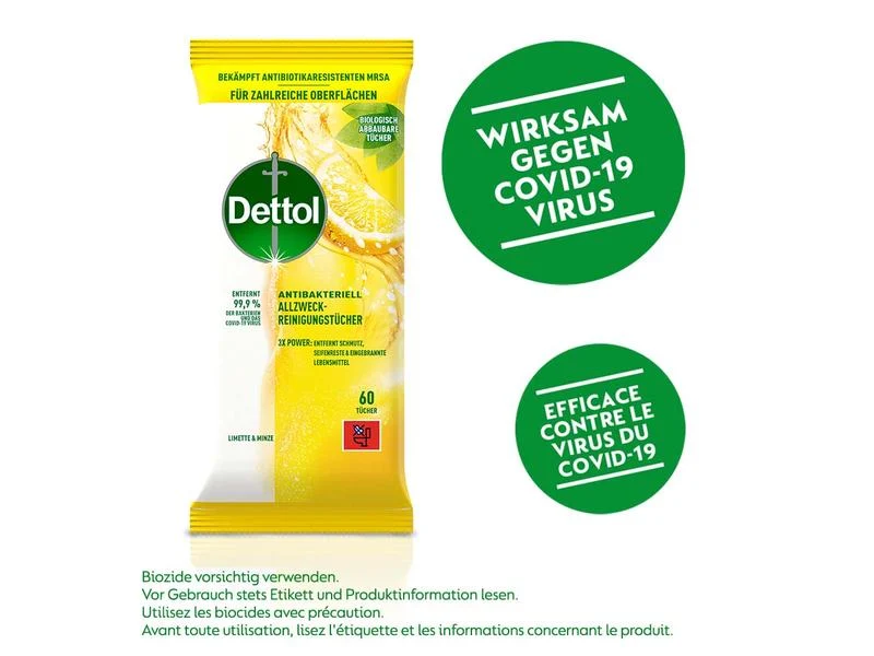 Dettol Allzweck-Reinigungstücher Limette & Minze, 60 Tücher