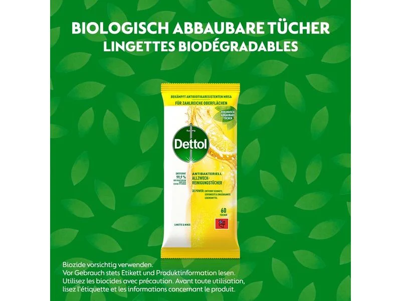 Dettol Allzweck-Reinigungstücher Limette & Minze, 60 Tücher