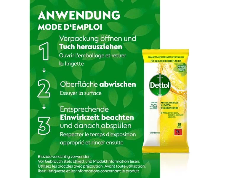 Dettol Allzweck-Reinigungstücher Limette & Minze, 60 Tücher