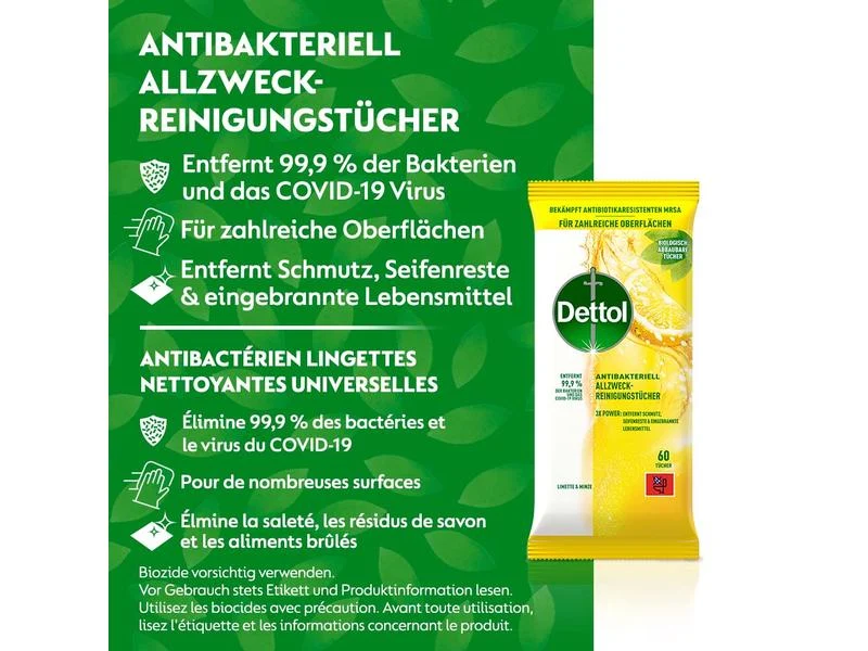 Dettol Allzweck-Reinigungstücher Limette & Minze, 60 Tücher