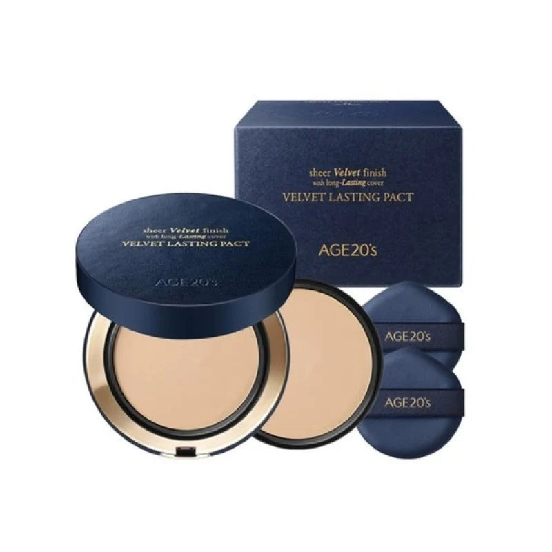 [Self-operated] AGE20's Korean Velvet Long-Lasting Foundation Cream Set #19C Pure White 14g + 14g (with refill) High Coverage Matte Velvet Long-Lasting Makeup Base, Long-Lasting, Non-Dulling, Soft Focus Matte Finish