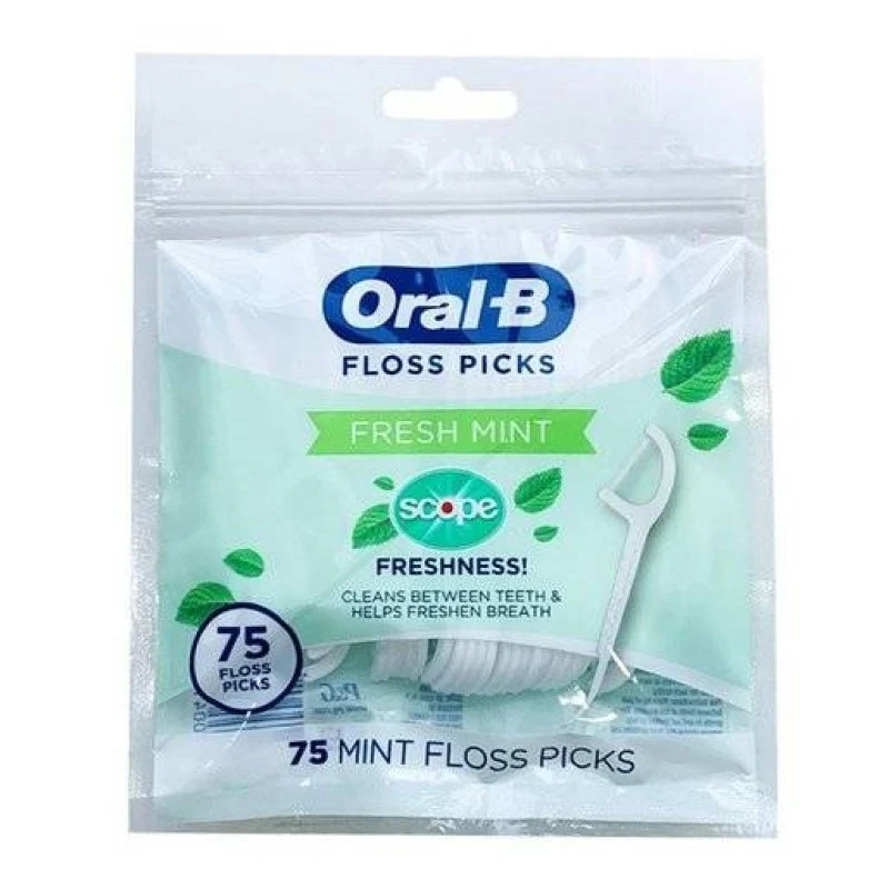 [Self-operated] Oral-B Fresh Mint Floss Picks (75-pack) - Cleans between teeth, removes plaque and food debris, freshens breath.