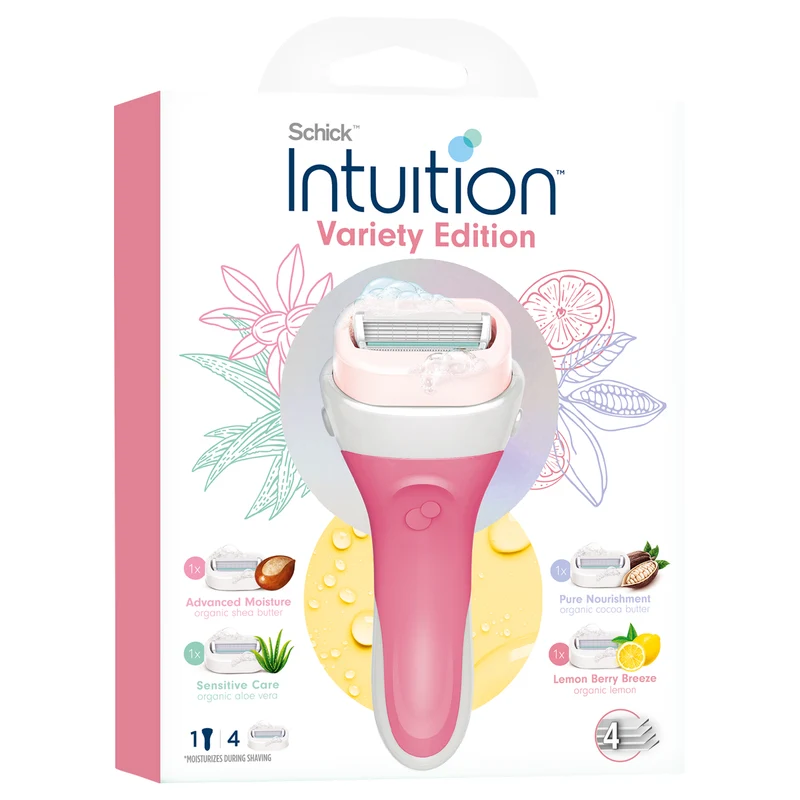[Self-operated] Schick Intuition Women's Razor Set (Multi-Fragrance) Includes one razor handle + four blades, comes with a moisturizing soap head for shaving and skincare without the need for shaving foam (automatically foams upon contact with water).