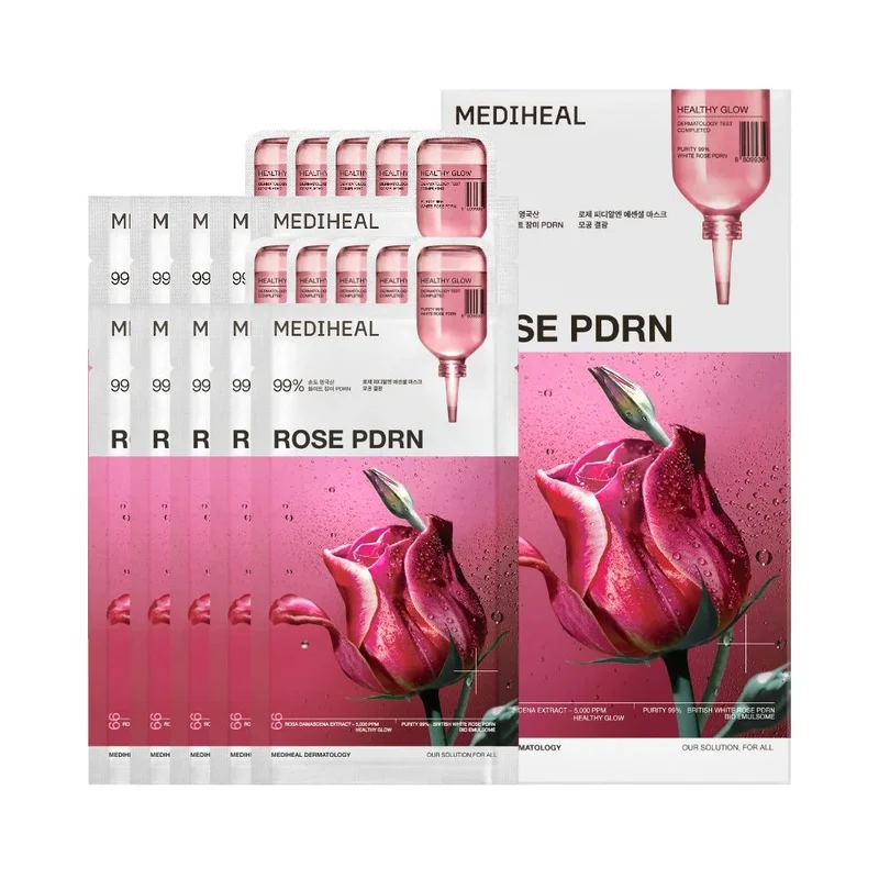 [Self-operated] Korean MEDIHEAL 99% Pure Rose PDRN Repairing Mask, 10-pack, Extra Strong Repairing Essence Hydrating Mask
