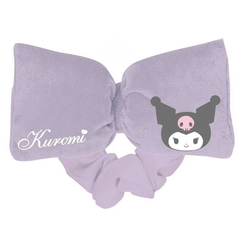[Self-operated] Sanrio bow-shaped plush hair tie, Kuromi style, 1 piece, cute hair tie for makeup and face washing, a must-have for home face washing.