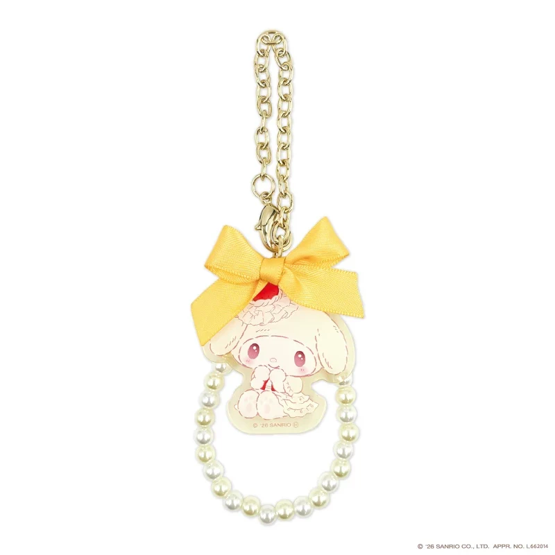 [Self-operated] Sanrio Cream Cake Series Acrylic Keychain, Yellow My Melody, 1 Piece, Pearl Chain, Bow Pendant