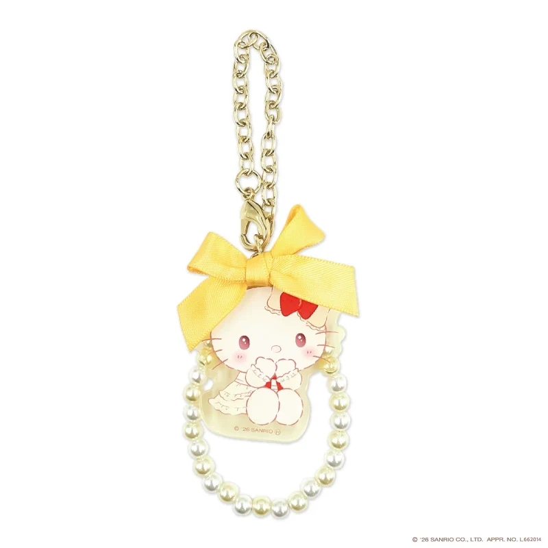 [Self-operated] Sanrio Cream Cake Series Acrylic Keychain, Yellow Hello Kitty, 1 Piece, Pearl Chain, Bow Pendant