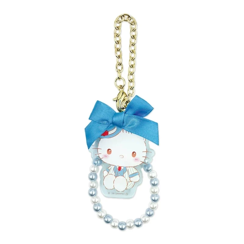 [Self-operated] Japanese Sanrio Cream Cake Series Acrylic Keychain, Blue Hello Kitty, 1 Piece, Pearl Chain, Bow Pendant