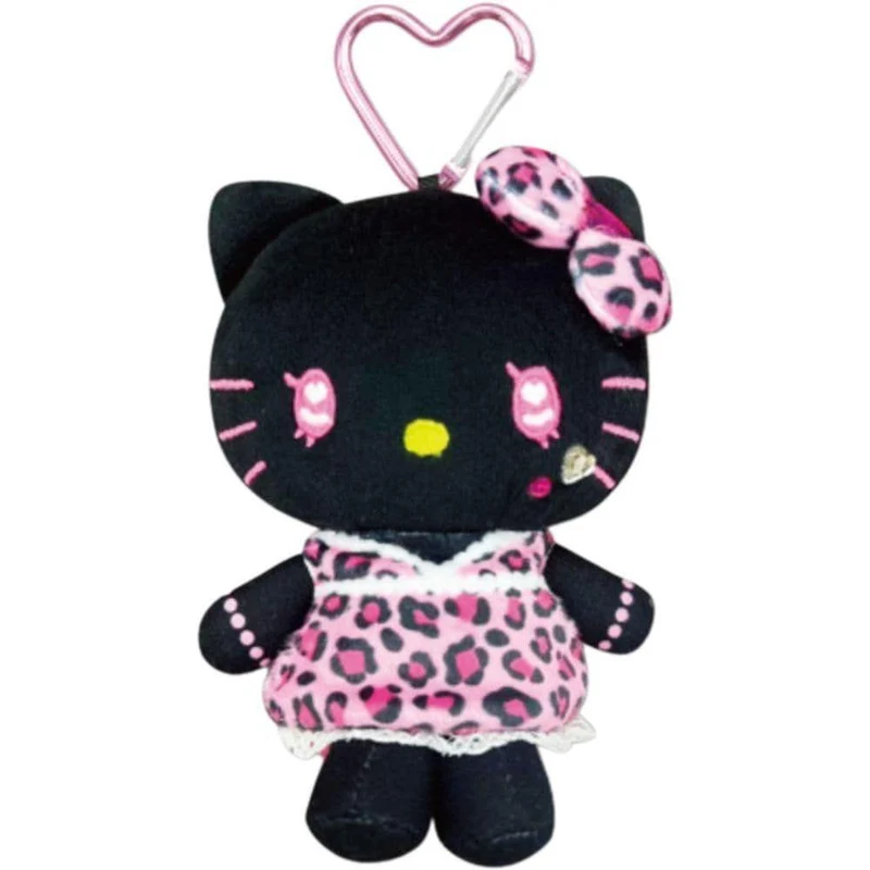 [Self-operated] Sanrio Hello Kitty Plush Storage Bag Y2K Black Pink Leopard Print Sexy Style 1-Pack Small Coin Purse Charm Bag Keychain