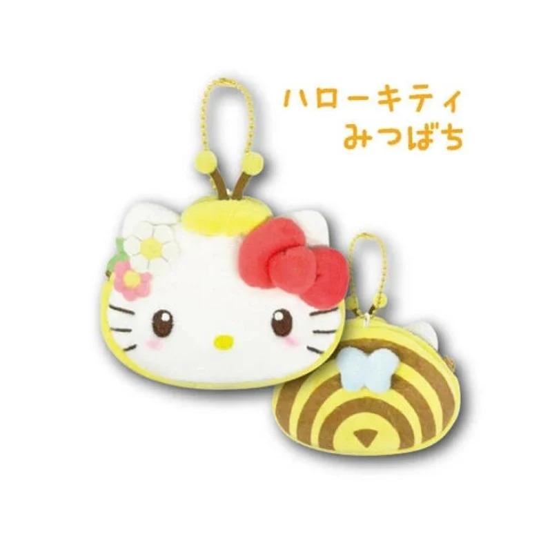 [Self-operated] Sanrio Bee-shaped Plush Storage Bag, Hello Kitty Style, 1 Piece, Small Coin Purse, Charm, Keychain