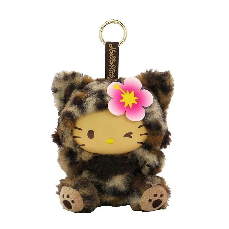 [Self-operated] Sanrio Hello Kitty Plush Keychain Bear Dress-up Pajama Party Series Leopard Print 1 Piece Car Hanger Bag Charm Keychain