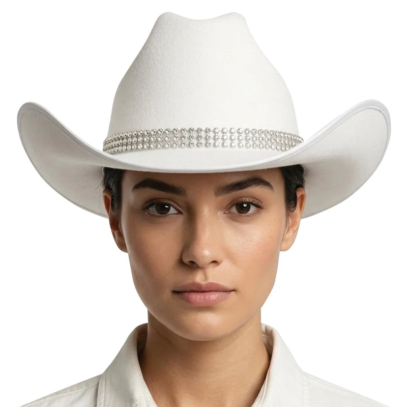 Weißer Cowboyhut mit Strass