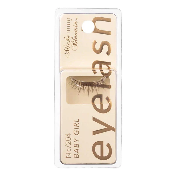 [Self-operated] Miche Bloomin Saeko Infinity Line Series False Eyelashes #204 Baby Girl - 1 pair of false eyelashes + mini pack of special glue, reusable, natural curl, long, realistic eyelashes, ultra-lightweight and soft band.