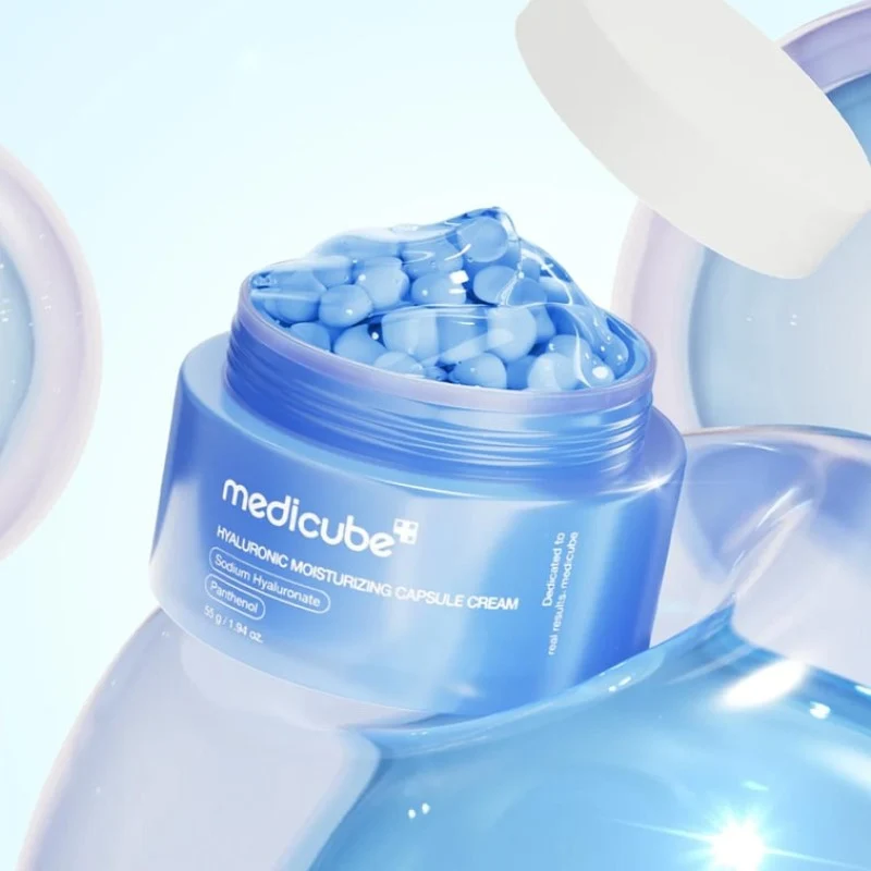 [Self-operated] Korean MEDICUBE Hyaluronic Acid Water-Based Capsule Cream 55g, 144H Intensive Hydration and Moisturizing, Suitable for Sensitive Skin