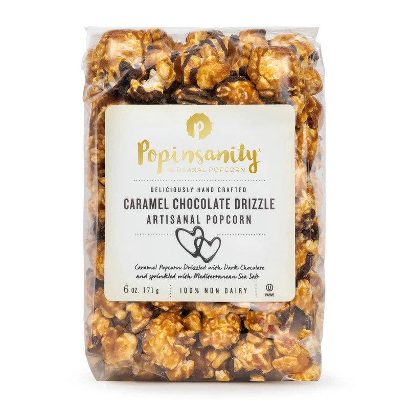 [Self-operated] Popinsanity Caramel Chocolate Drizzled Handmade Popcorn, 6 oz (171 g) Medium Bag