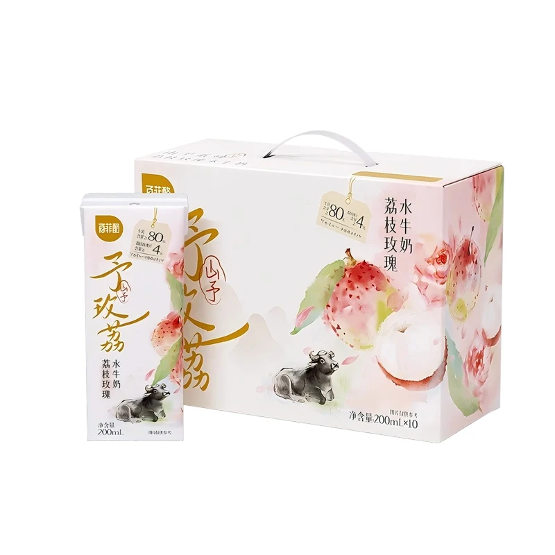 [Self-operated] China Baifei Lychee Rose Water Buffalo Milk 200ml*10 boxes, rich, sweet, nutritious breakfast milk flavor.
