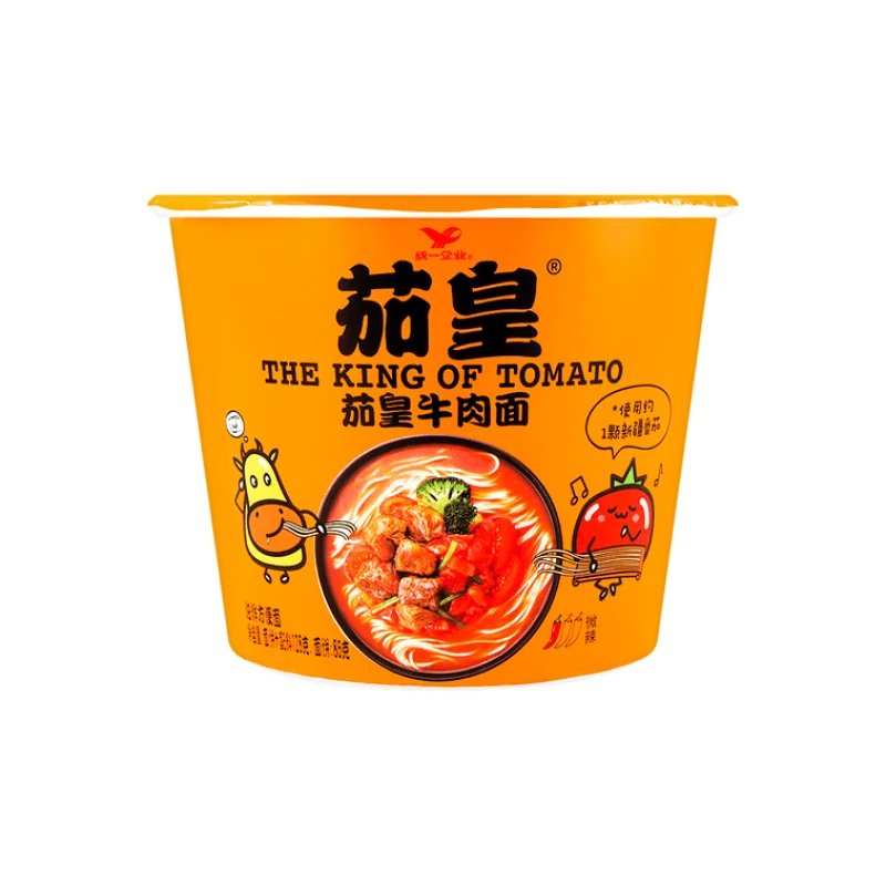 [Self-operated] Uni-President Eggplant King Instant Noodles, Tomato Beef Flavor, Bucket Pack, 128g. Instant noodles, quick meals, late-night snacks, ramen, soup noodles.