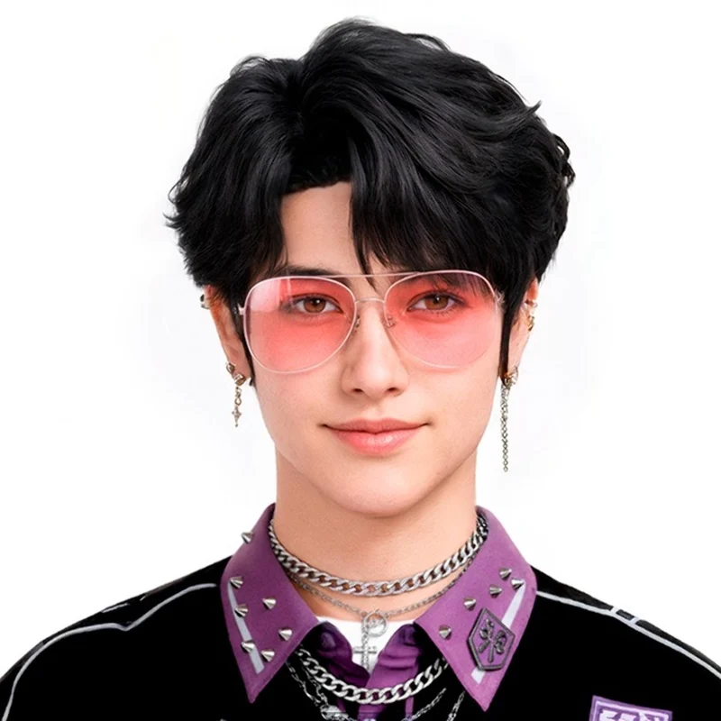 Schwarze K-Pop-Sänger-Dämon-Perücke