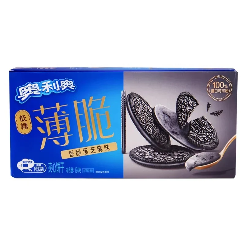 [Self-operated] Oreo Thin Crispy Sandwich Biscuits (China) - Low Sugar Sesame Flavor 124g Breakfast Snack Office Treat