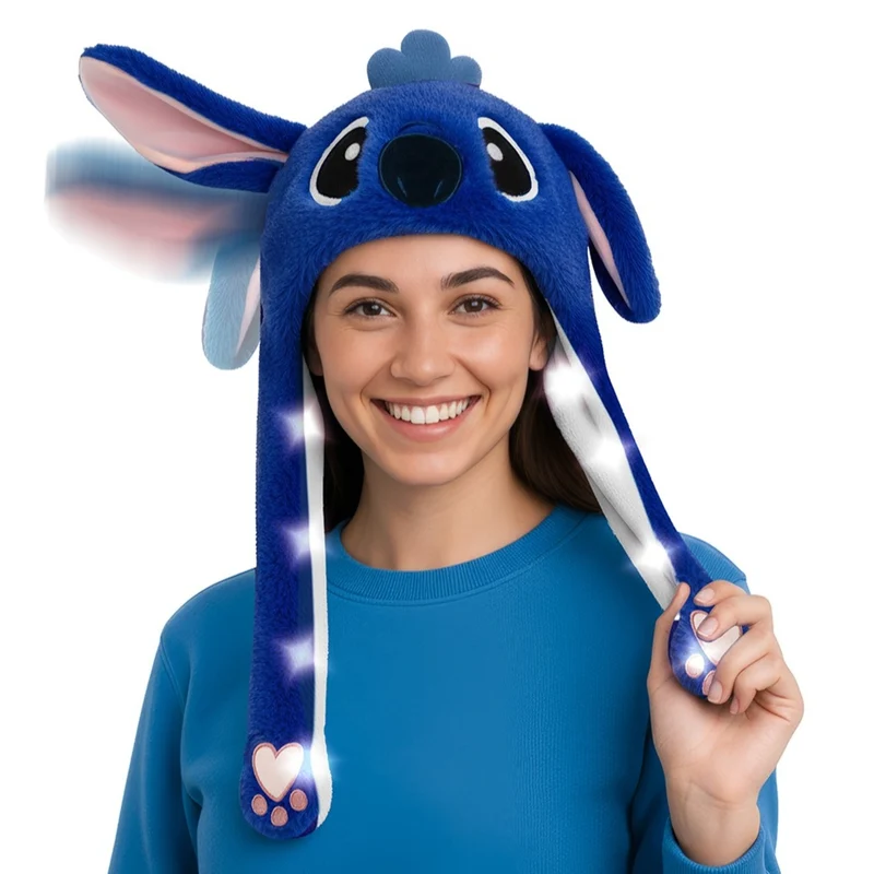 Blaue Wackelohr Stitch Mütze mit Beweglichen Ohren und Licht
