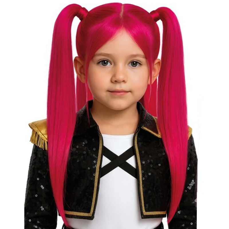 Fuchsiafarbige K-Pop-Sängerin-Perücke für Kinder