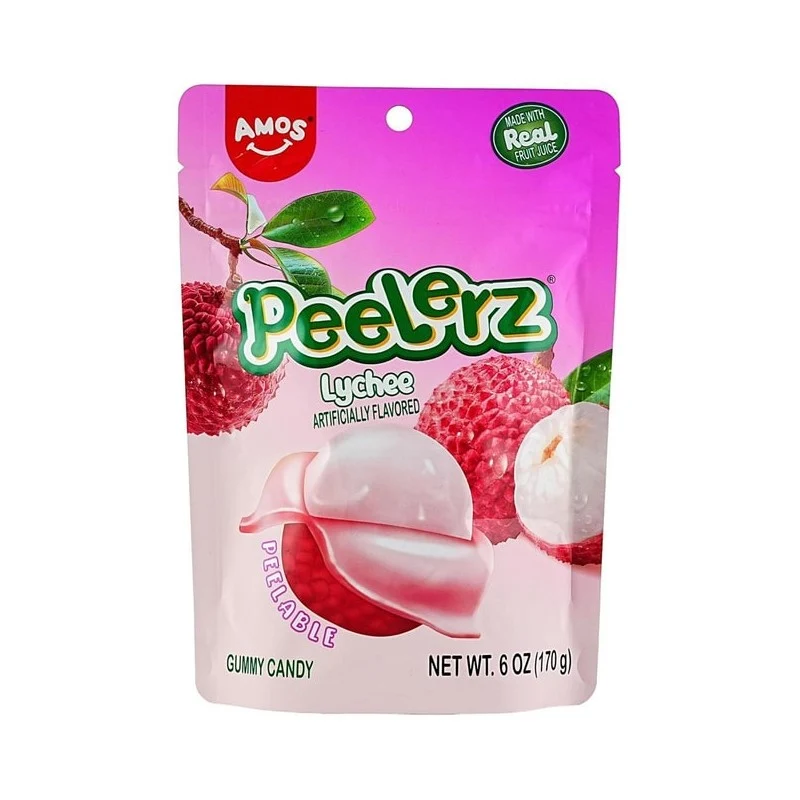 [Self-operated] Amos Peelerz Peeled Gummies, Lychee Flavor, 170g, Sharing Pack, Fun Fruit Juice Gummies for Kids, Snacks & Candies