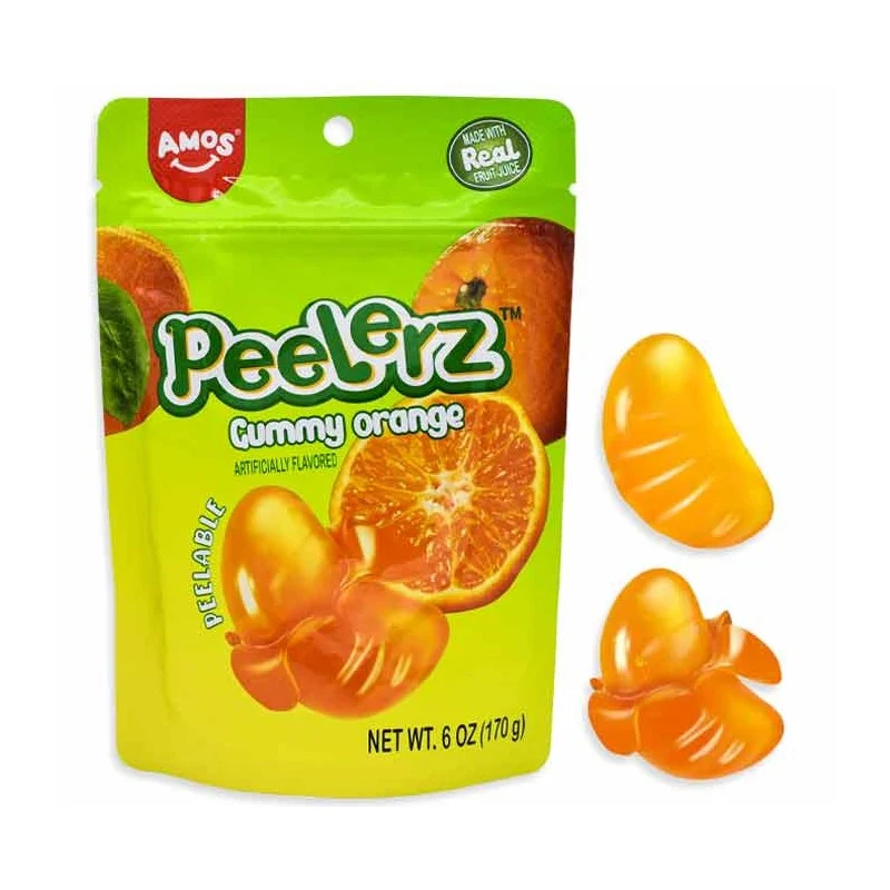 [Self-operated] Amos Peelerz Peeled Gummies, Orange Flavor, 170g, Sharing Pack, Fun Fruit Juice Gummies for Kids, Snacks & Candies
